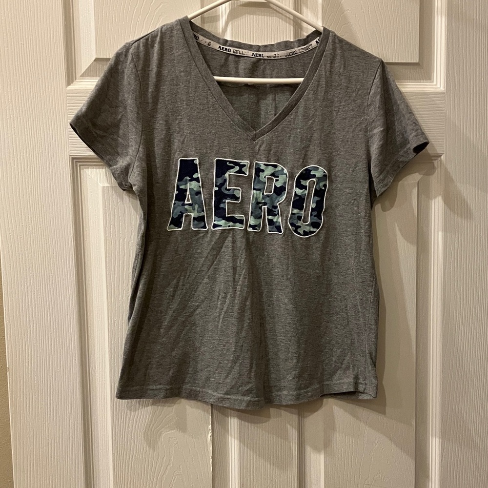 AERO Gray V-Neck Logo Tee